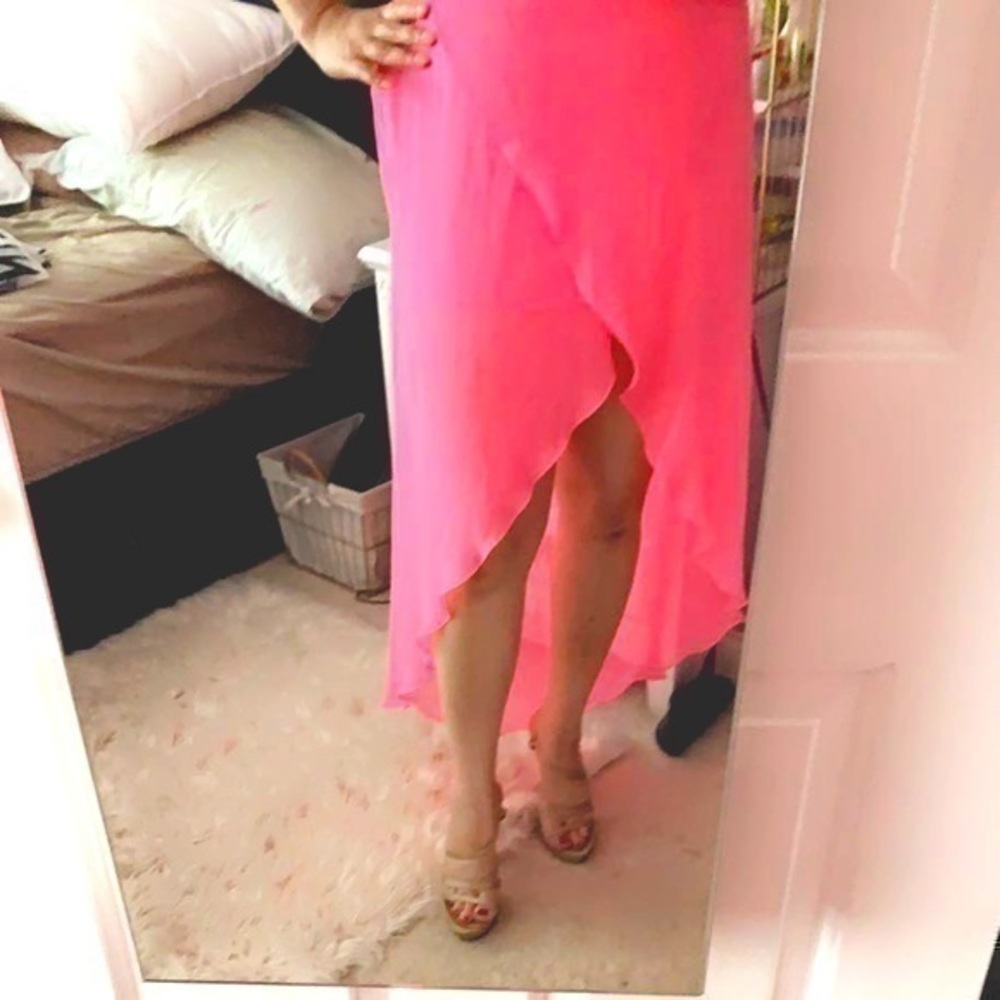 Bright pink high low skirt